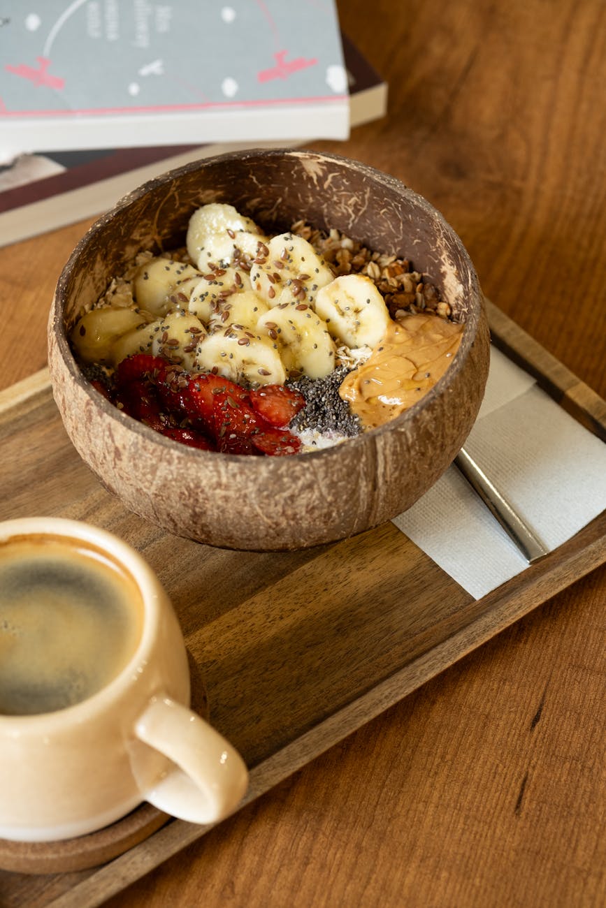 healthy breakfast bowl with banana and strawberries